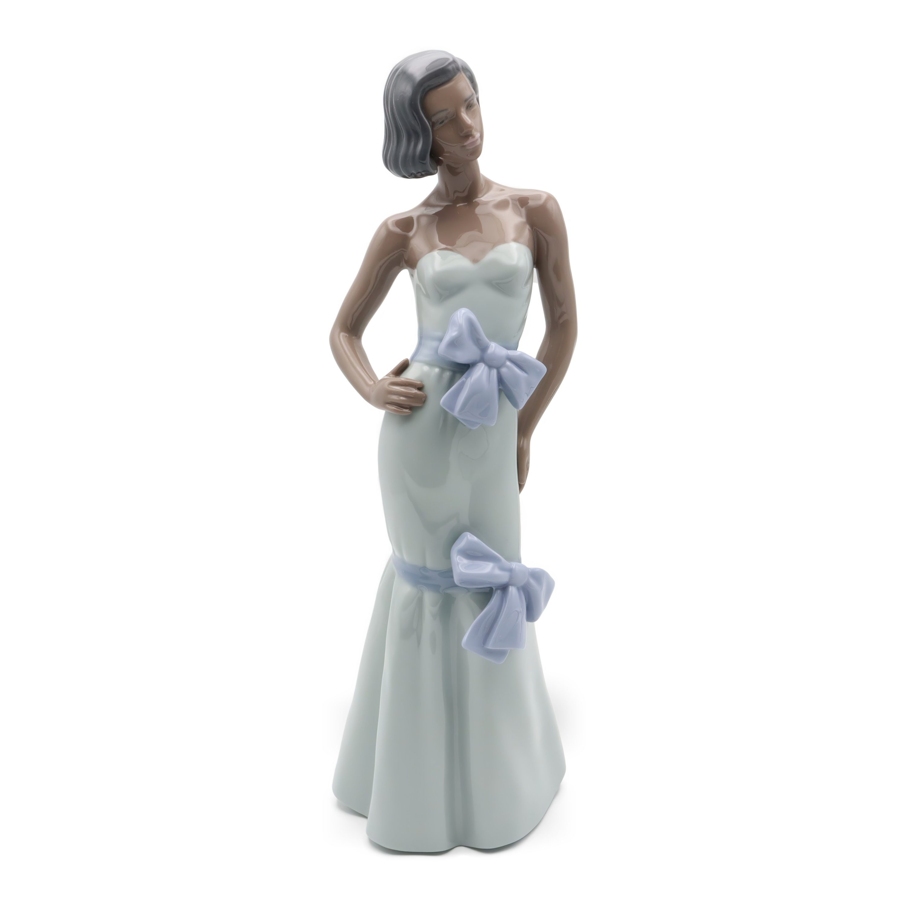 NAO Lladro Daisa Figurine, Dark Lady In Blue, Porcelain Figurine, Elegant Woman Hand Painted